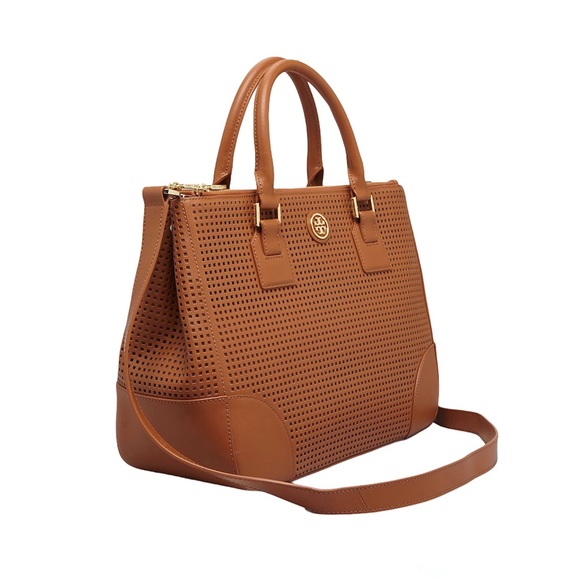 Tory Burch Robinson Perforated Tote Bag Tan - Picture 2 of 11